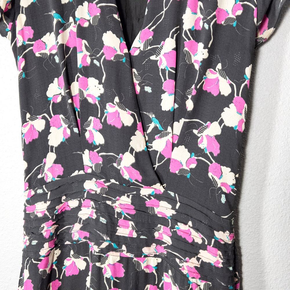 Temperley London Silk Botanical Dress Gray Pink Size 12 Romantic Floral - Picture 4 of 11